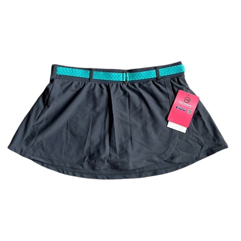 Free Country Gray/Blue Knit Swim Skirt Mesh Belt & Built in Brief New Size Small
